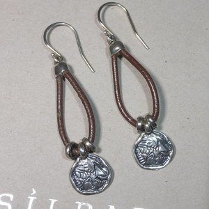 Silpada W2179 Rustic "Prairie Girl" Leather Sterling Silver Earrings .925